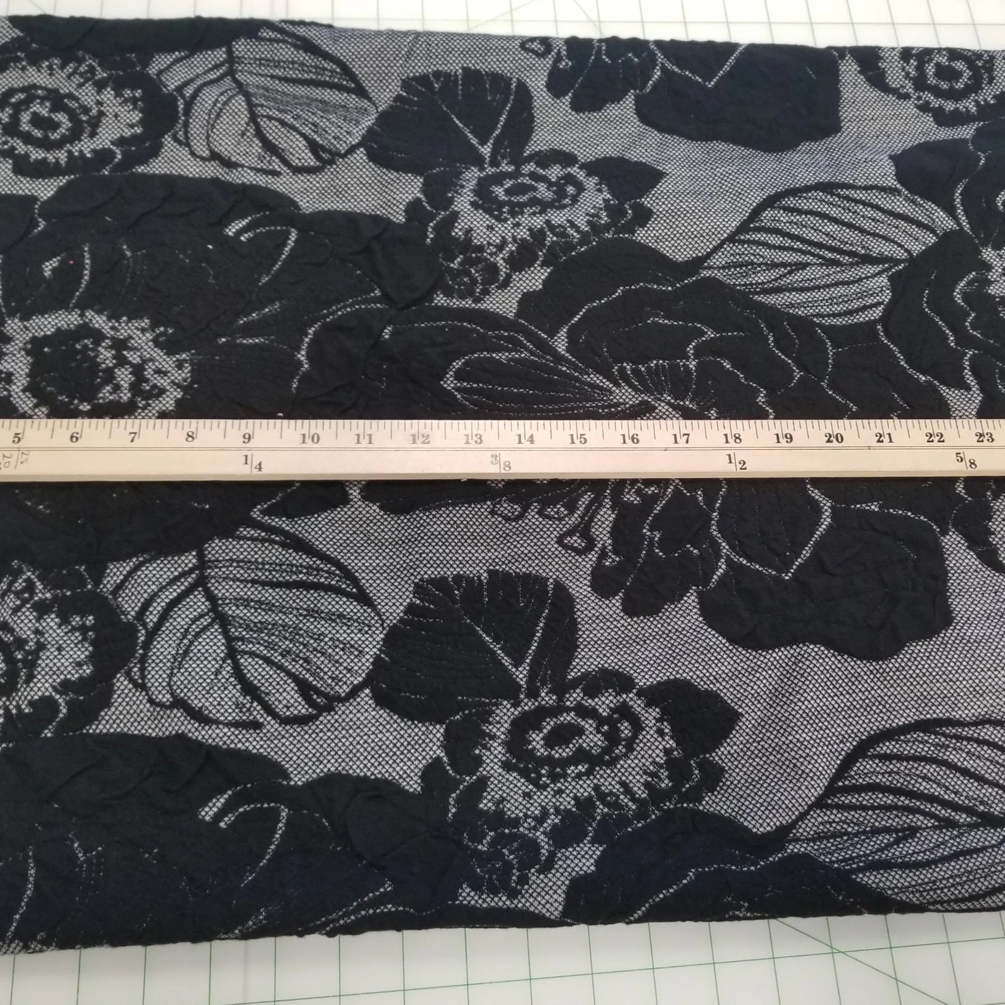 Designer Deadstock Black and Ivory Special Occasion Tri-blend Large Scale Floral Double Knit-by the yard