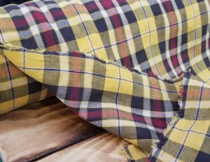 Designer Deadstock Cotton Rayon Herringbone Shirting Yellow Plaid Woven- by the yard