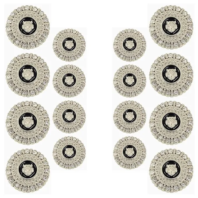 Diamond-Encrusted Lion Metal Buttons(8 Big   8 Small)