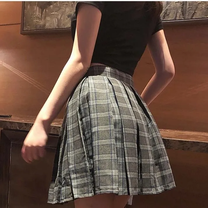 'Diesel' Grey Grunge Plaid A-Line Mini Skirt and Shorts