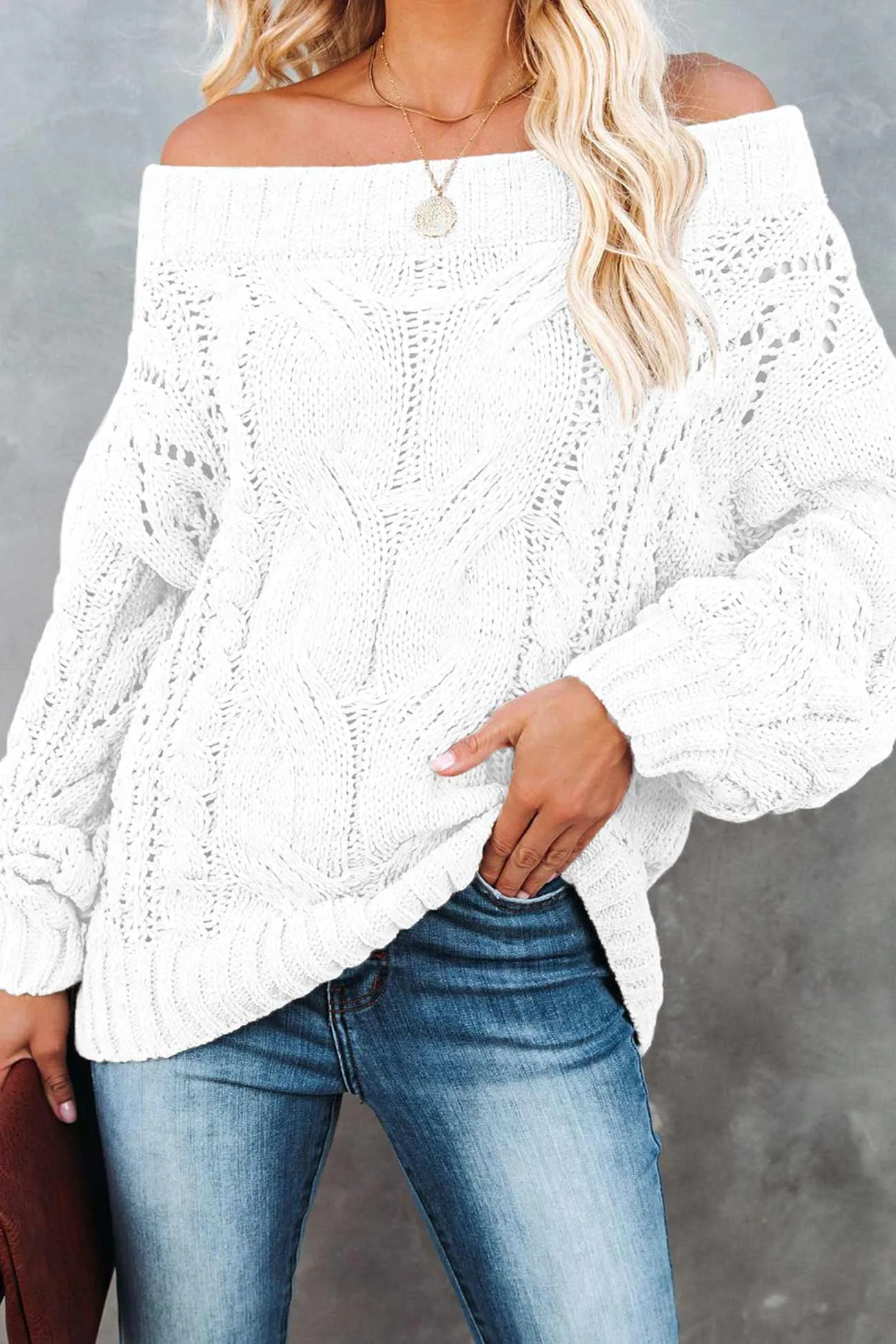 Drop Shoulder Hollow Out Cable Knit Sweater