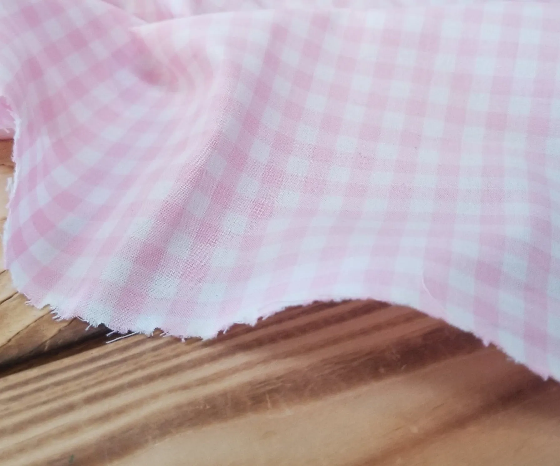 End of Bolt: 3-3/4th yards of Designer Deadstock Gingham Cottage Pink Picnic Cotton Shirting Poplin Woven-remnant