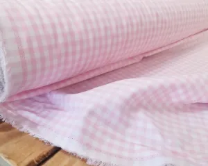 End of Bolt: 3-3/4th yards of Designer Deadstock Gingham Cottage Pink Picnic Cotton Shirting Poplin Woven-remnant