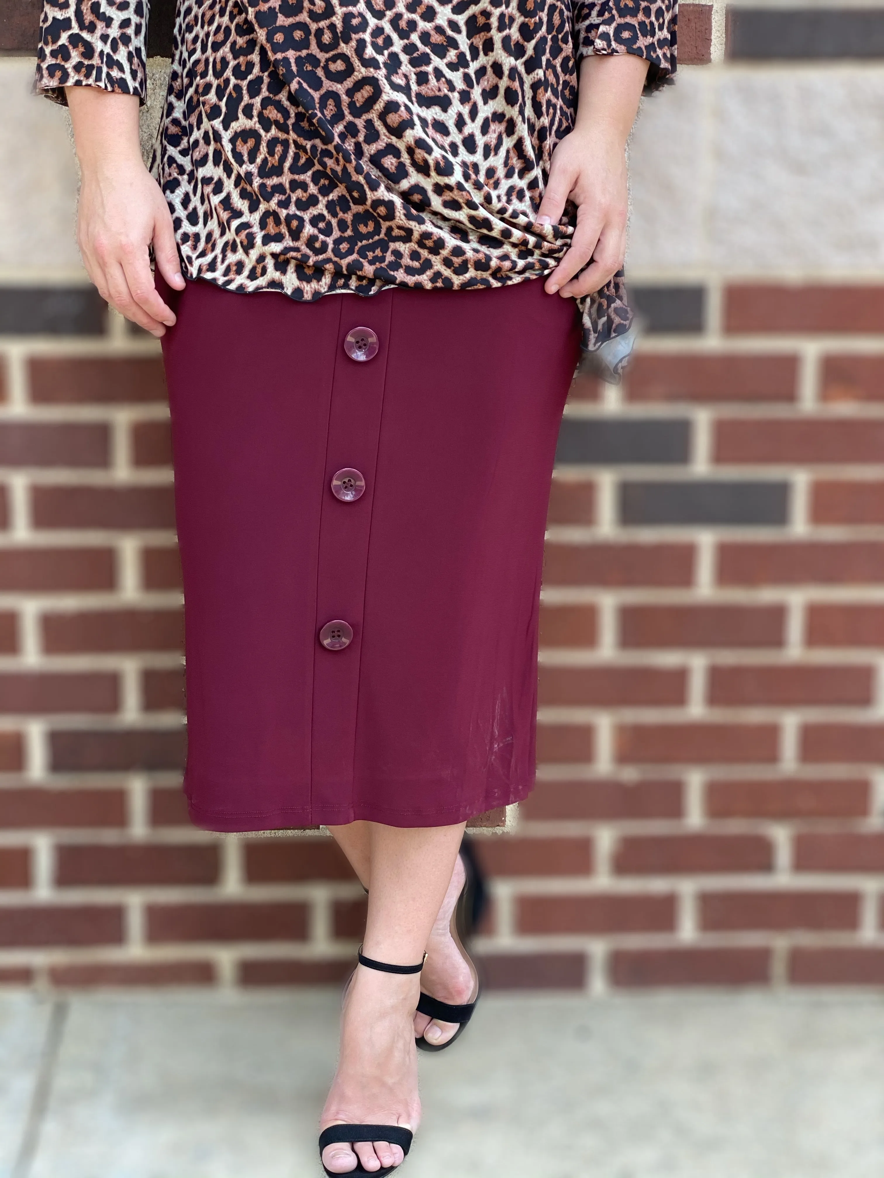 Faux Button Pencil Skirt