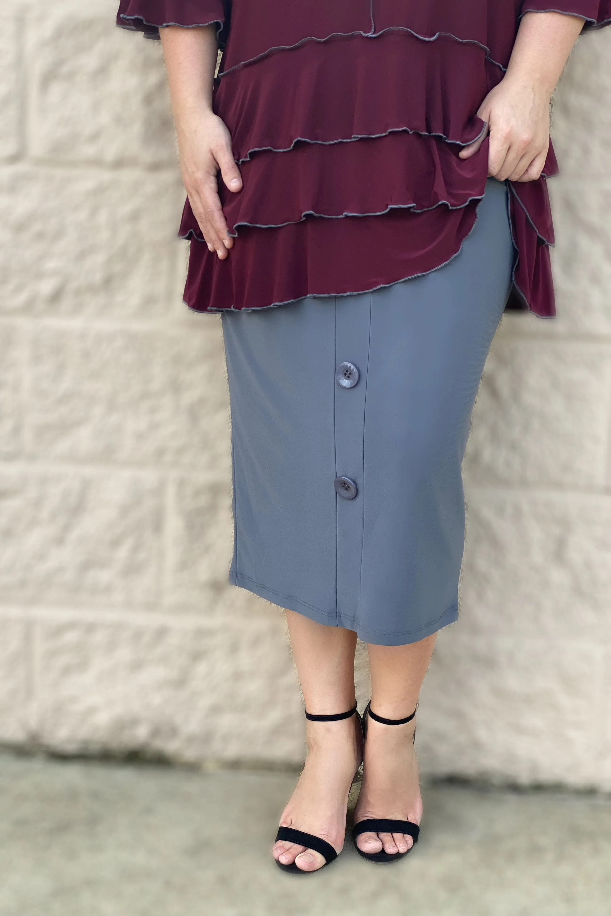 Faux Button Pencil Skirt