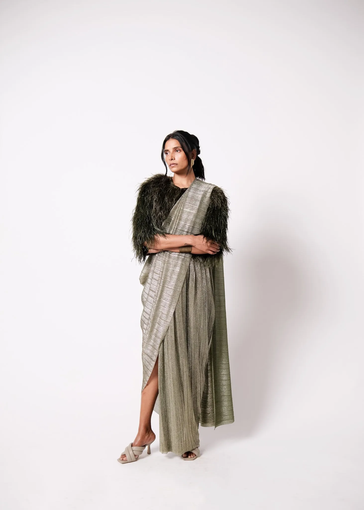 Feather Jacket with AQ Sari