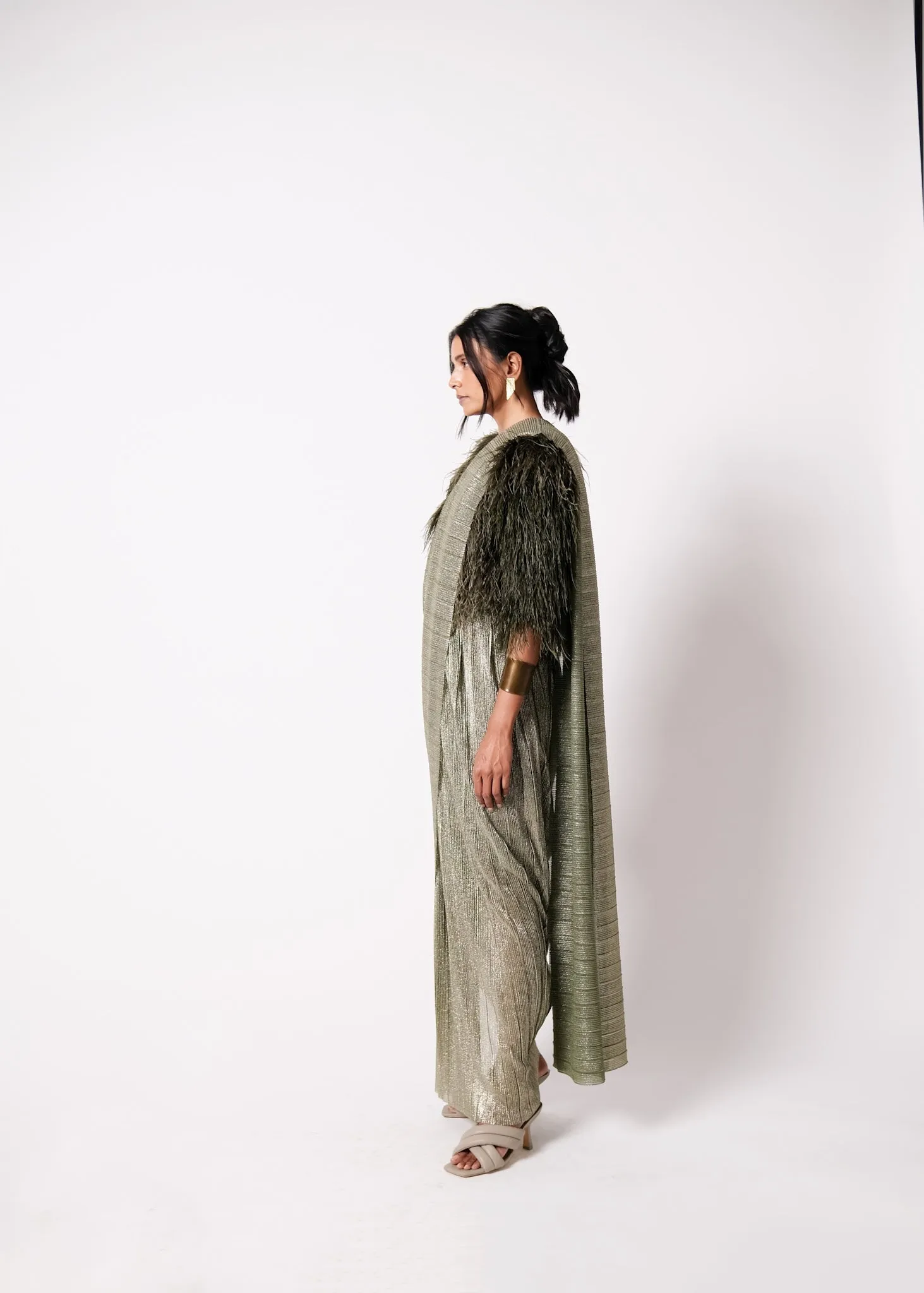 Feather Jacket with AQ Sari