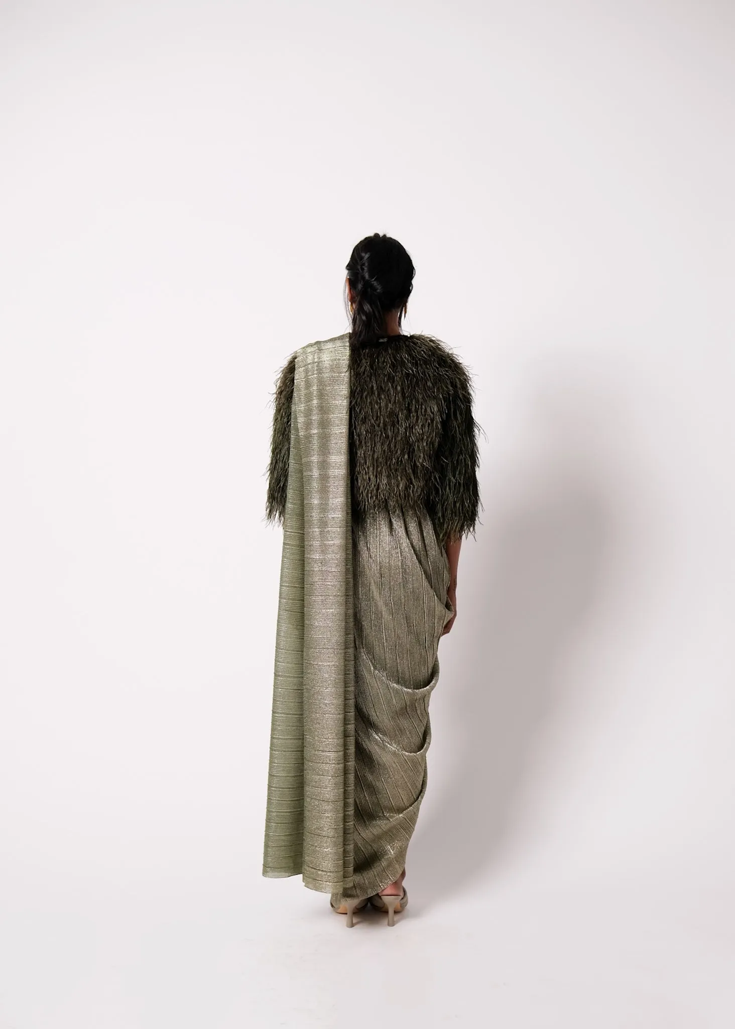 Feather Jacket with AQ Sari