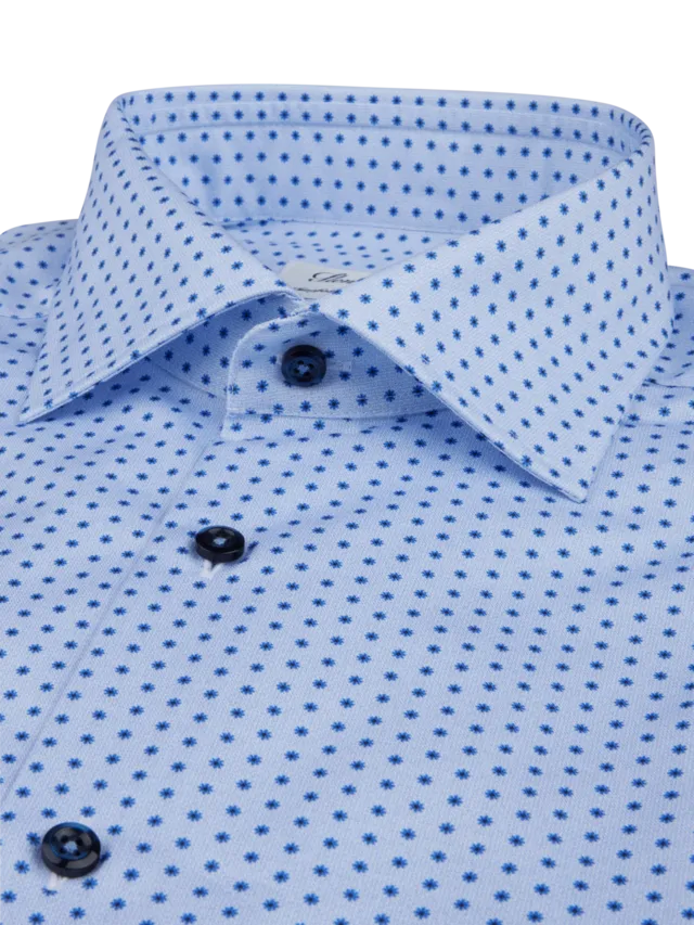 Fitted Body Blue Patterned Twill Shirt 612751 8706 111