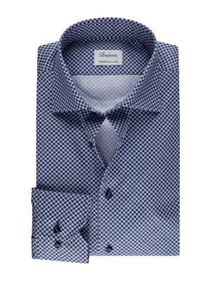 Fitted Body Blue Patterned Twill Shirt 612751 8826 171