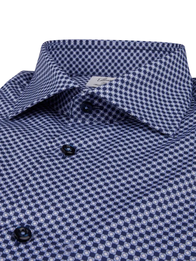 Fitted Body Blue Patterned Twill Shirt 612751 8826 171