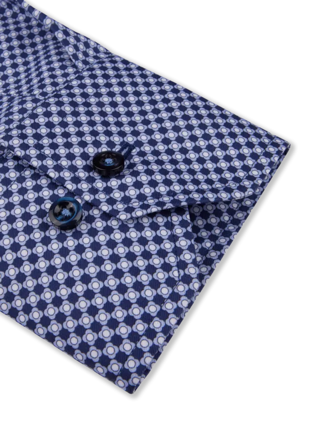 Fitted Body Blue Patterned Twill Shirt 612751 8826 171