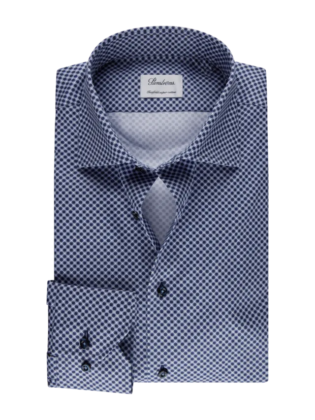 Fitted Body Blue Patterned Twill Shirt 612751 8826 171