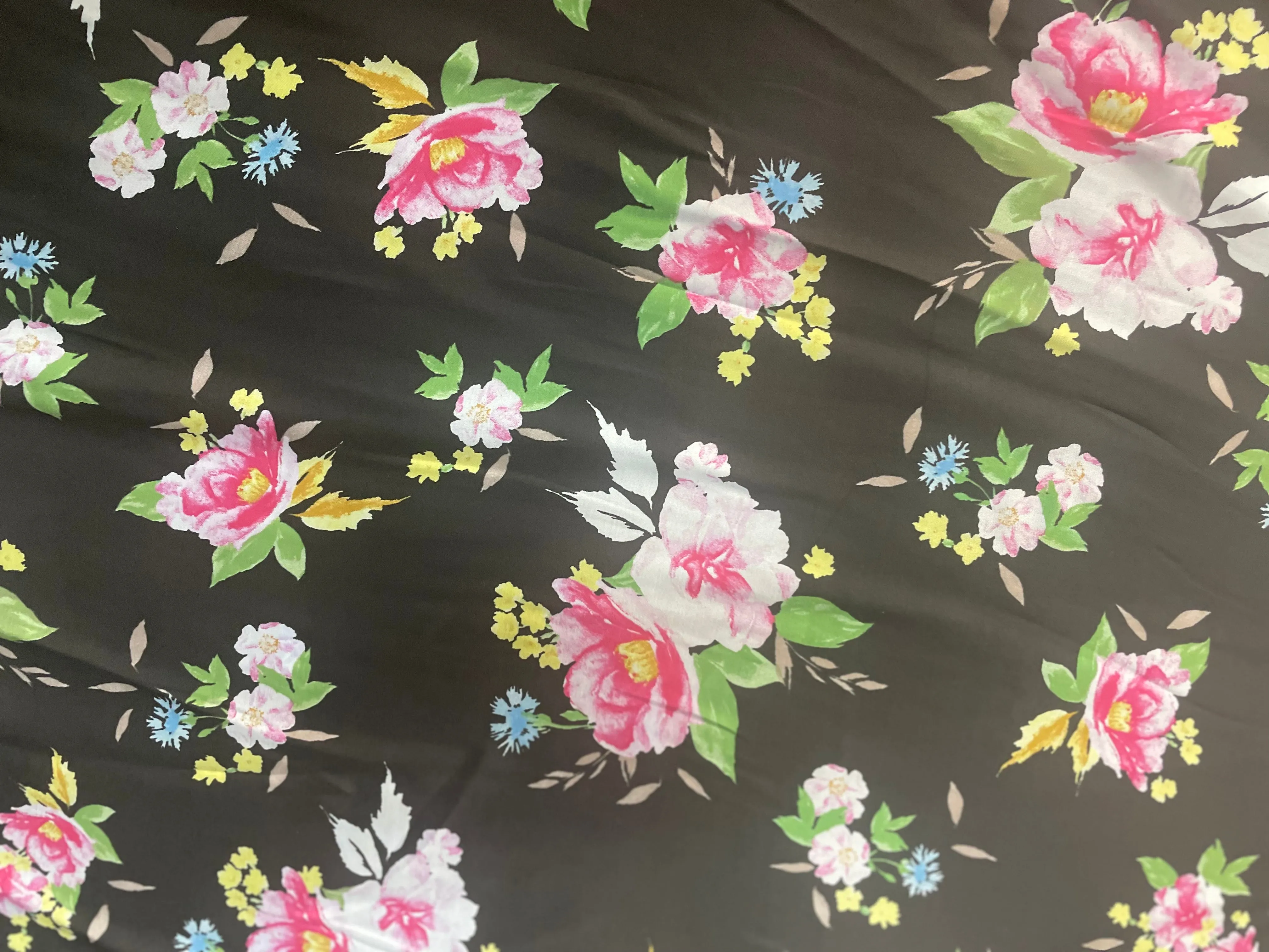 Floral Patterned Rayon - Black, Pink & Multicolor