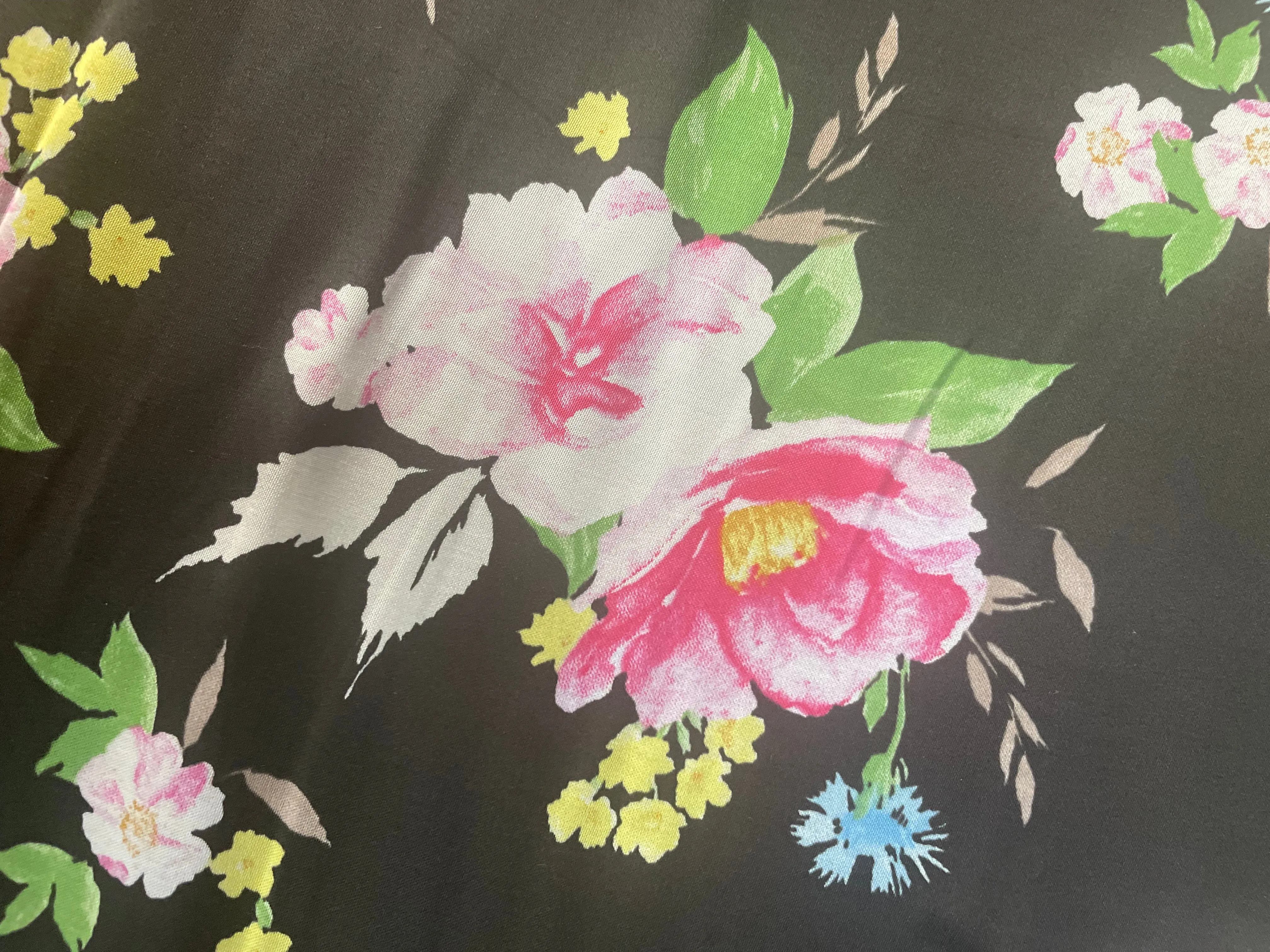 Floral Patterned Rayon - Black, Pink & Multicolor