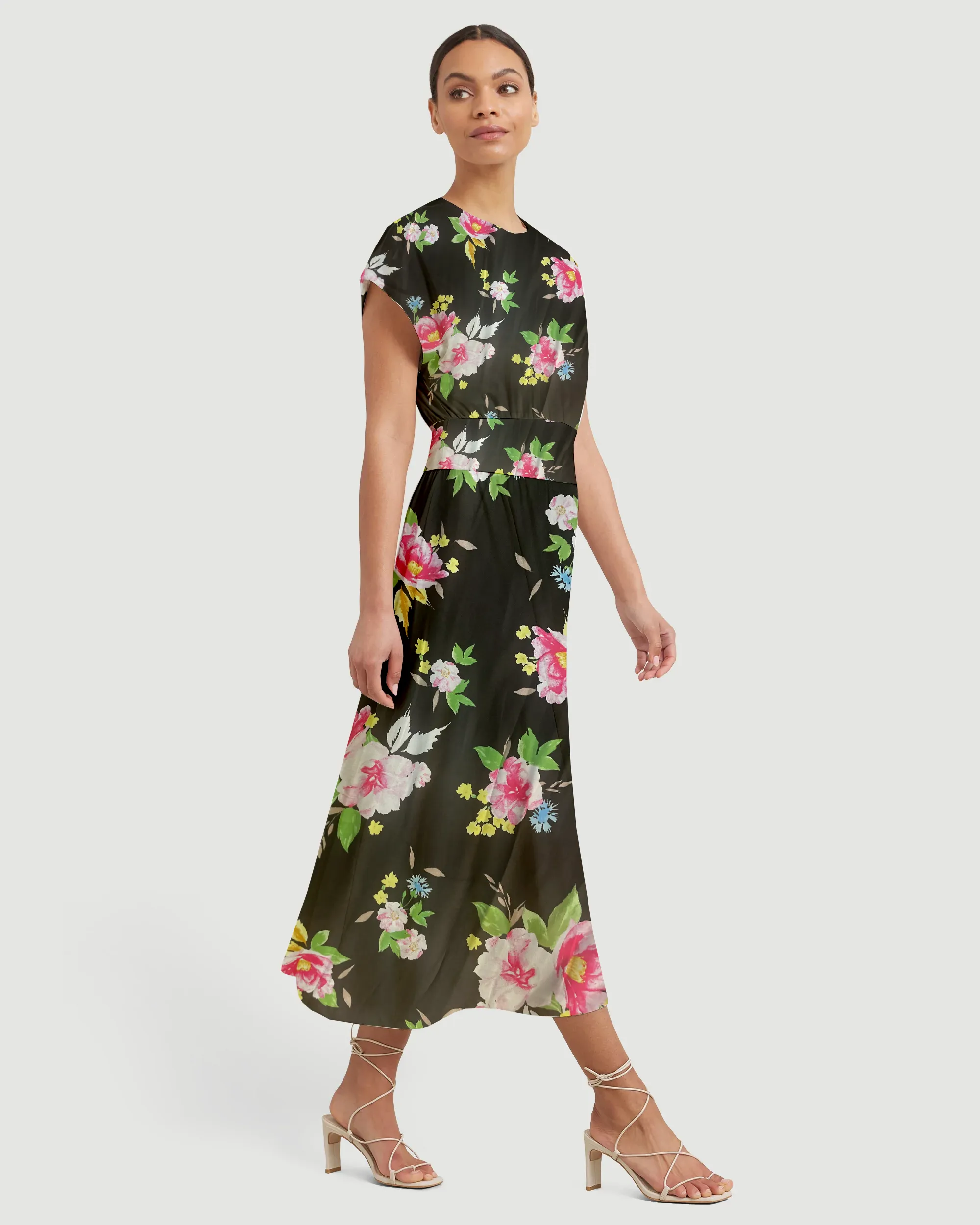 Floral Patterned Rayon - Black, Pink & Multicolor