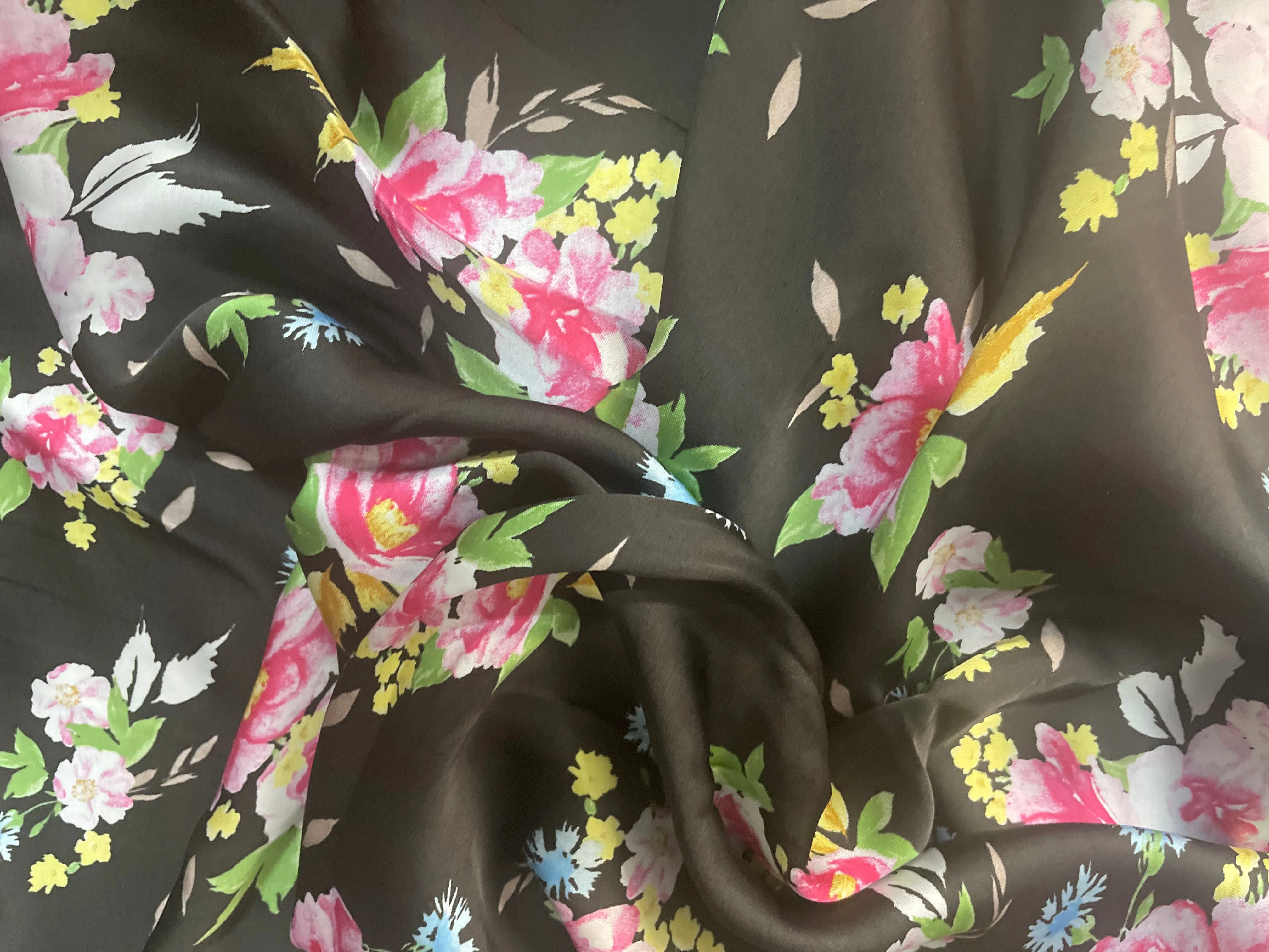 Floral Patterned Rayon - Black, Pink & Multicolor