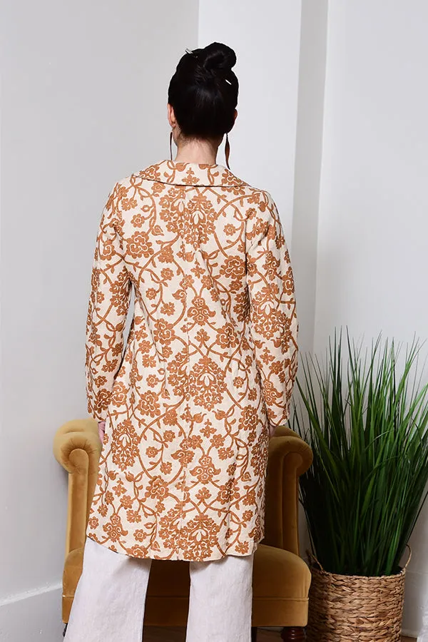 floral print linen overcoat