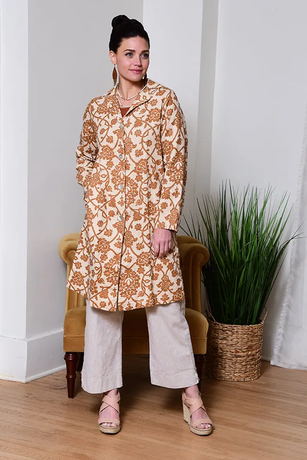 floral print linen overcoat