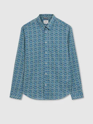 Floral Print Long-Sleeve Shirt - Blue