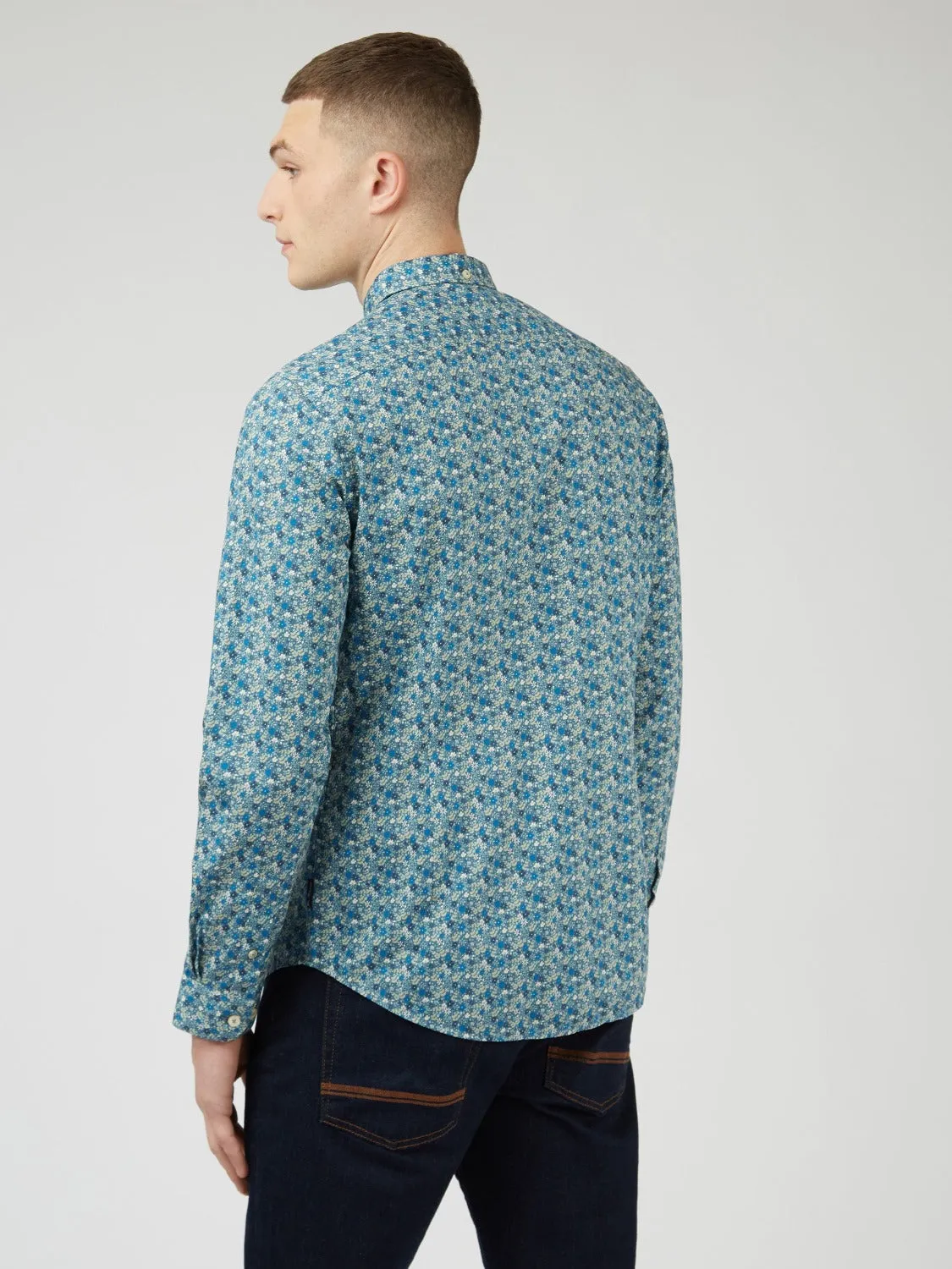 Floral Print Long-Sleeve Shirt - Blue