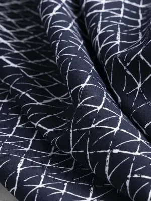 Geo Print Stretch Viscose Twill Deadstock - Navy   White - Swatch