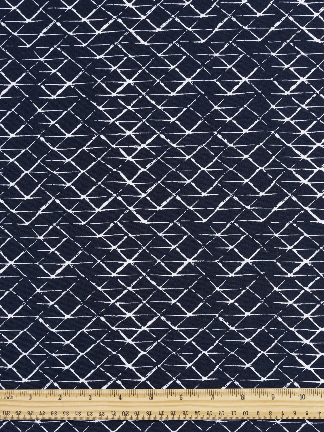 Geo Print Stretch Viscose Twill Deadstock - Navy   White - Swatch