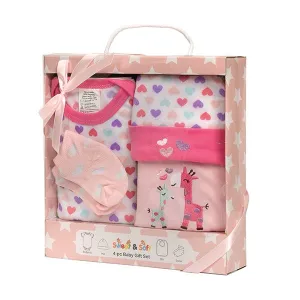 Girl 4 Piece Baby Gift Set with Giraffe & Hearts