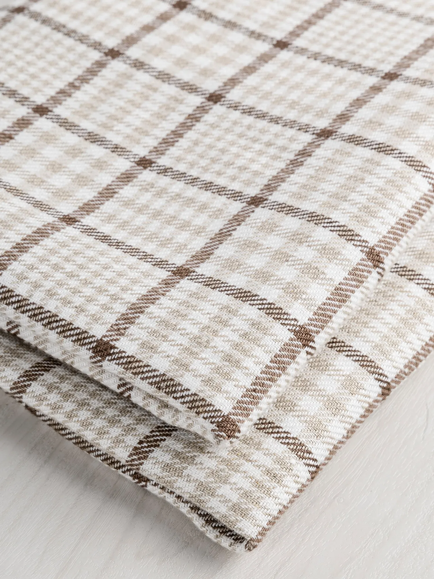 Glen Check Irish Linen Heavy Suiting Deadstock - Beige   Brown   White