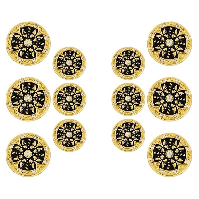 Gold Floral Metal Buttons with White Centers(6 Big   6 Small)