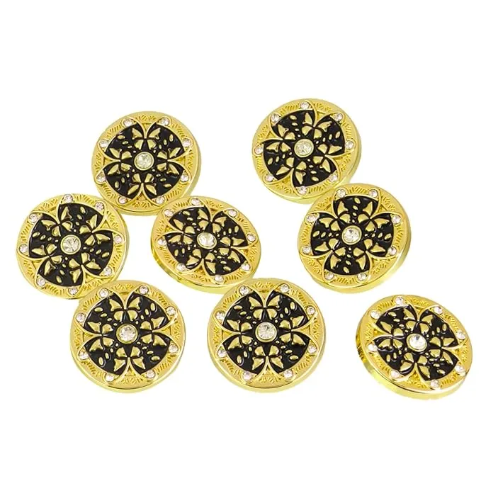 Gold Floral Metal Buttons with White Centers(6 Big   6 Small)