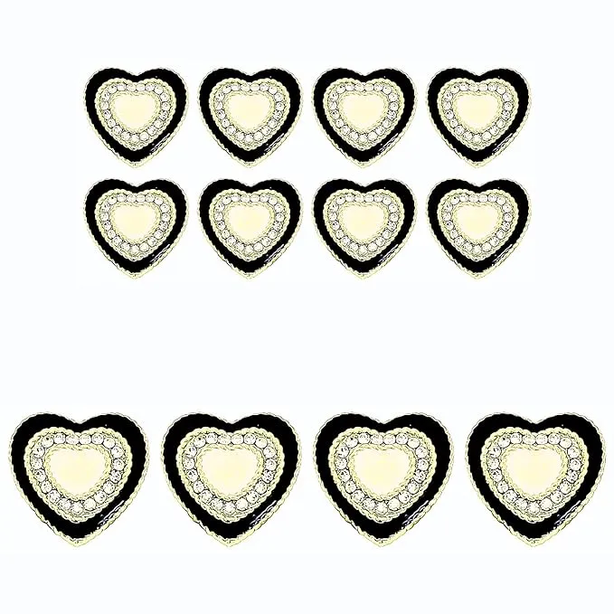 Heart-Shaped Rhinestone Metal Buttons (8 Small   4 Big)