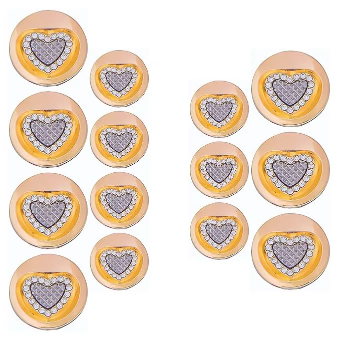 Heart-Shaped Rhinestone Metal Buttons(7 Big   7 Small)