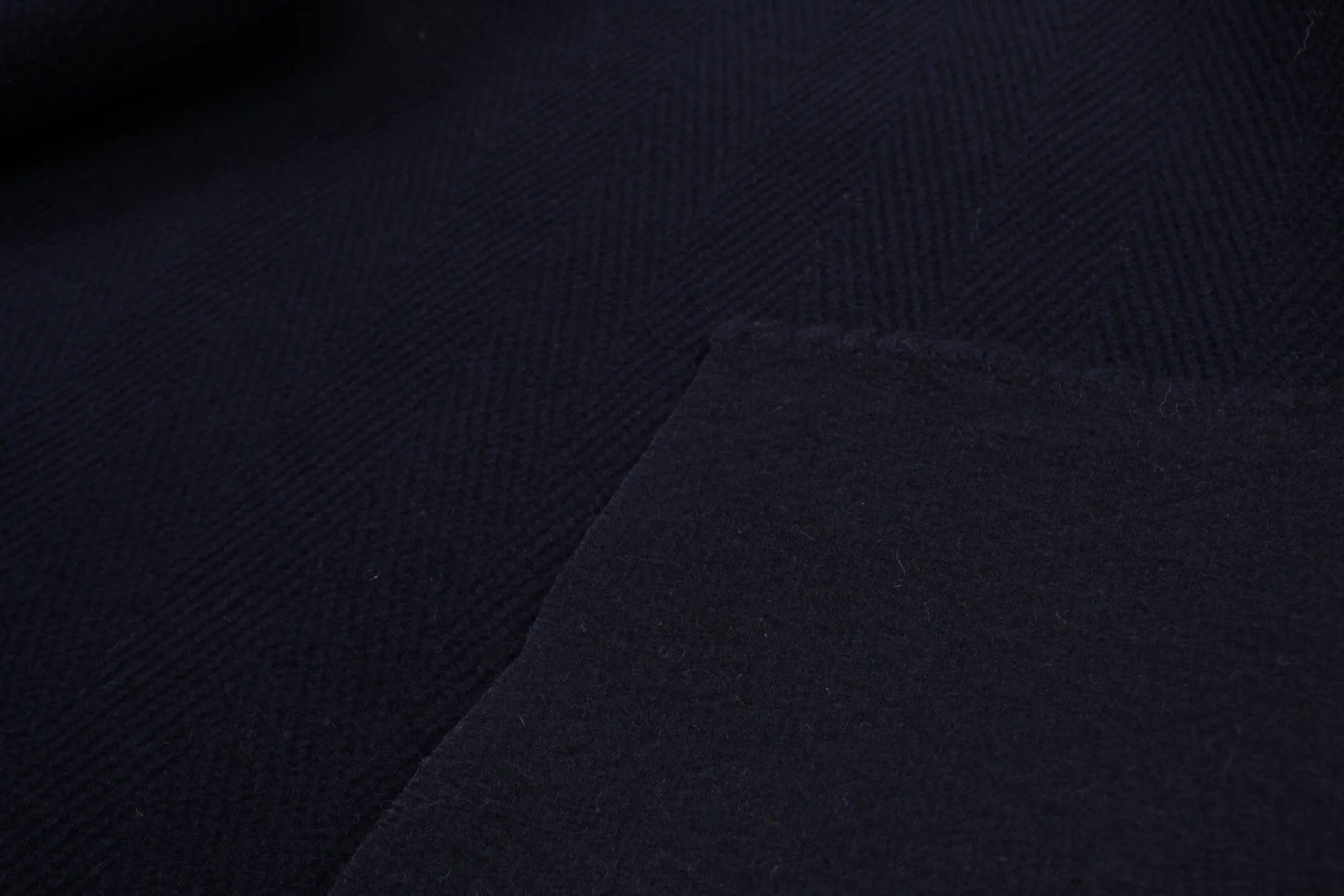 Heavy Herringbone Textured Wool Fabric for Coats and Accessories - Navy