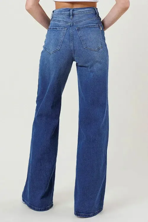 High Rise Button-Up Wide Leg Jeans-Vibrant M.I.U