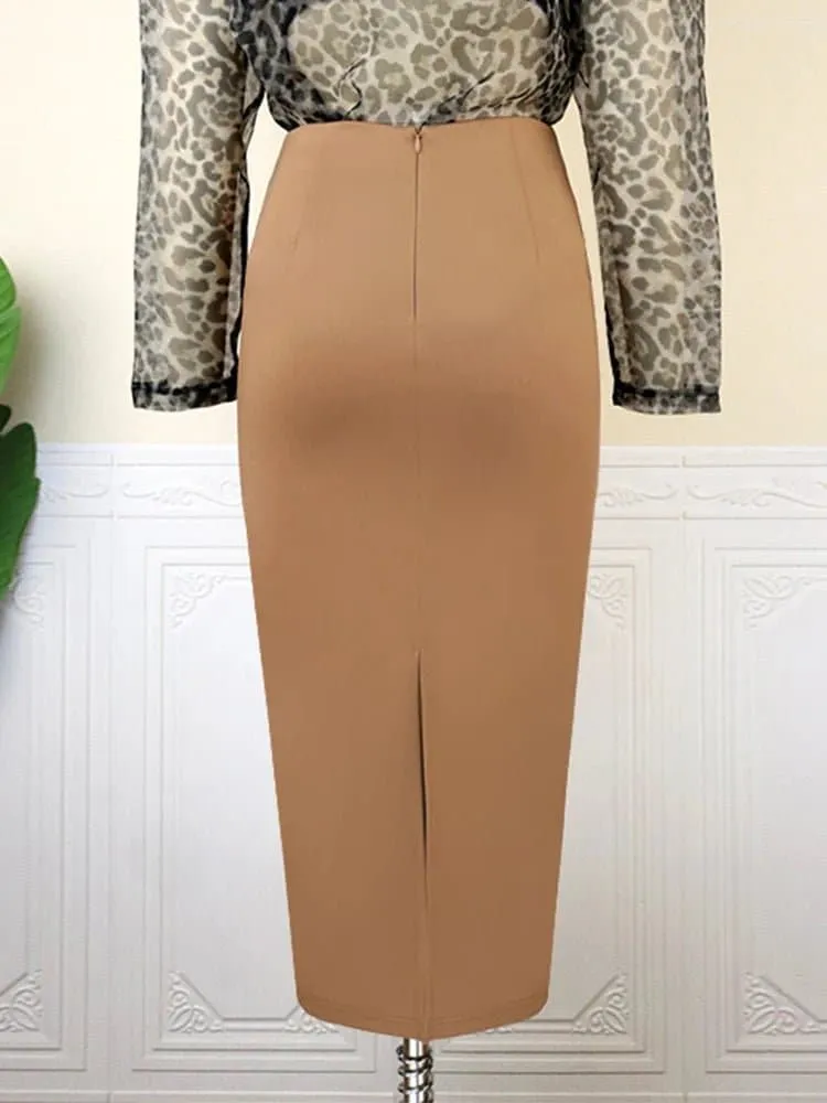 High Waist Khaki Pencil Skirts - Flattering Fit, Versatile Design