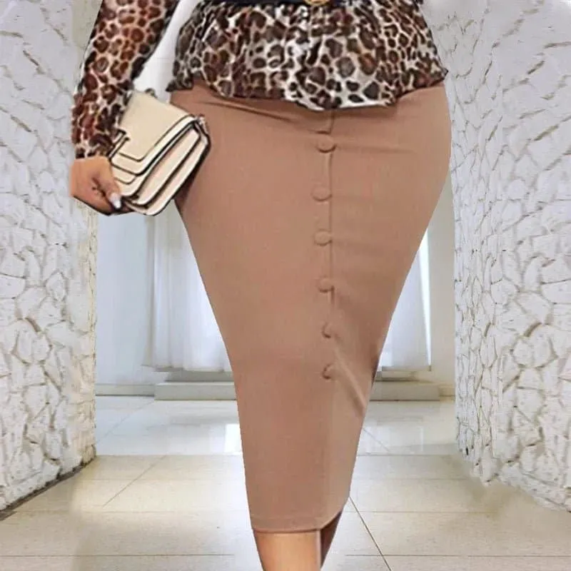 High Waist Khaki Pencil Skirts - Flattering Fit, Versatile Design