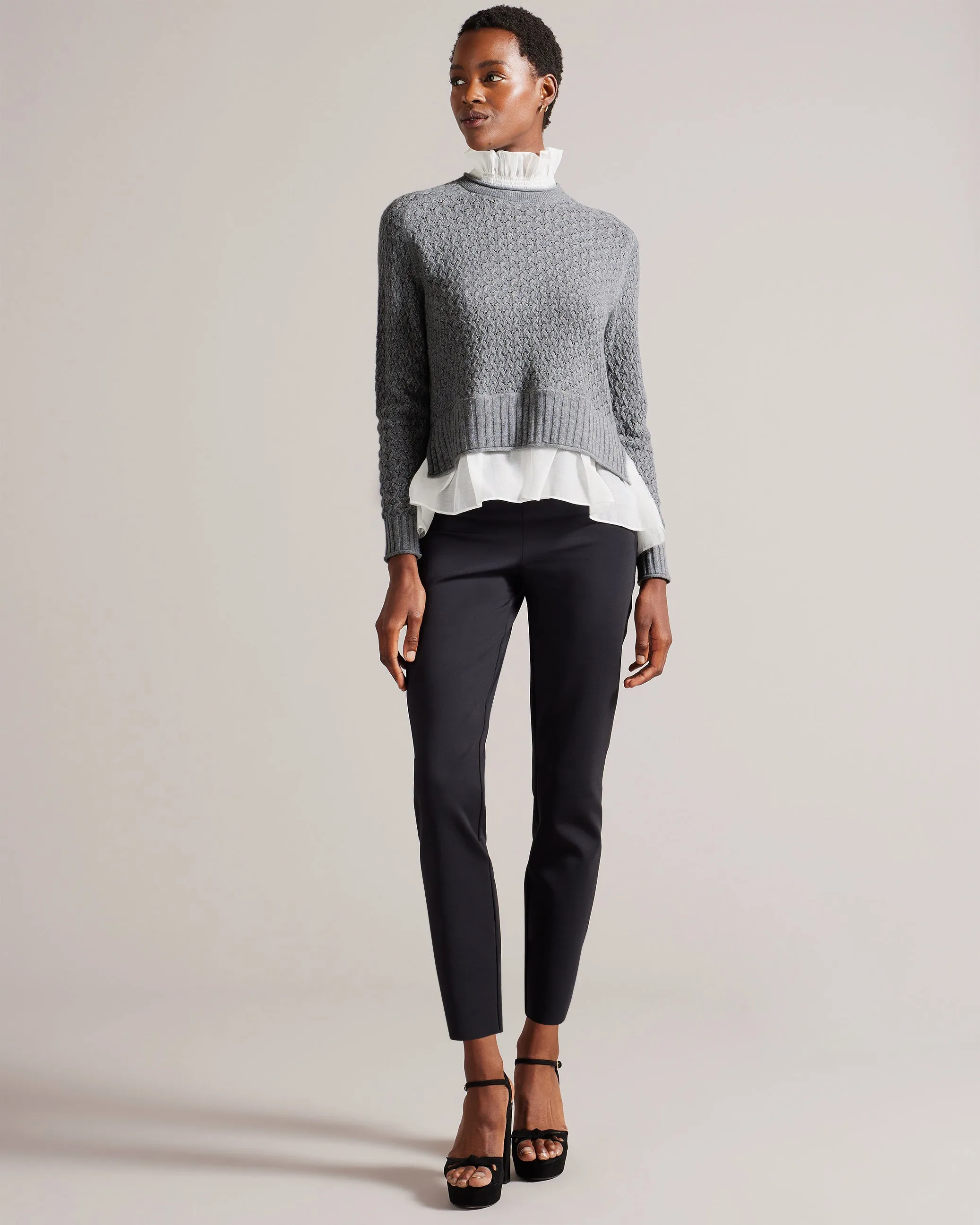 Holina Knit Sweater With Mock Shirt Grey