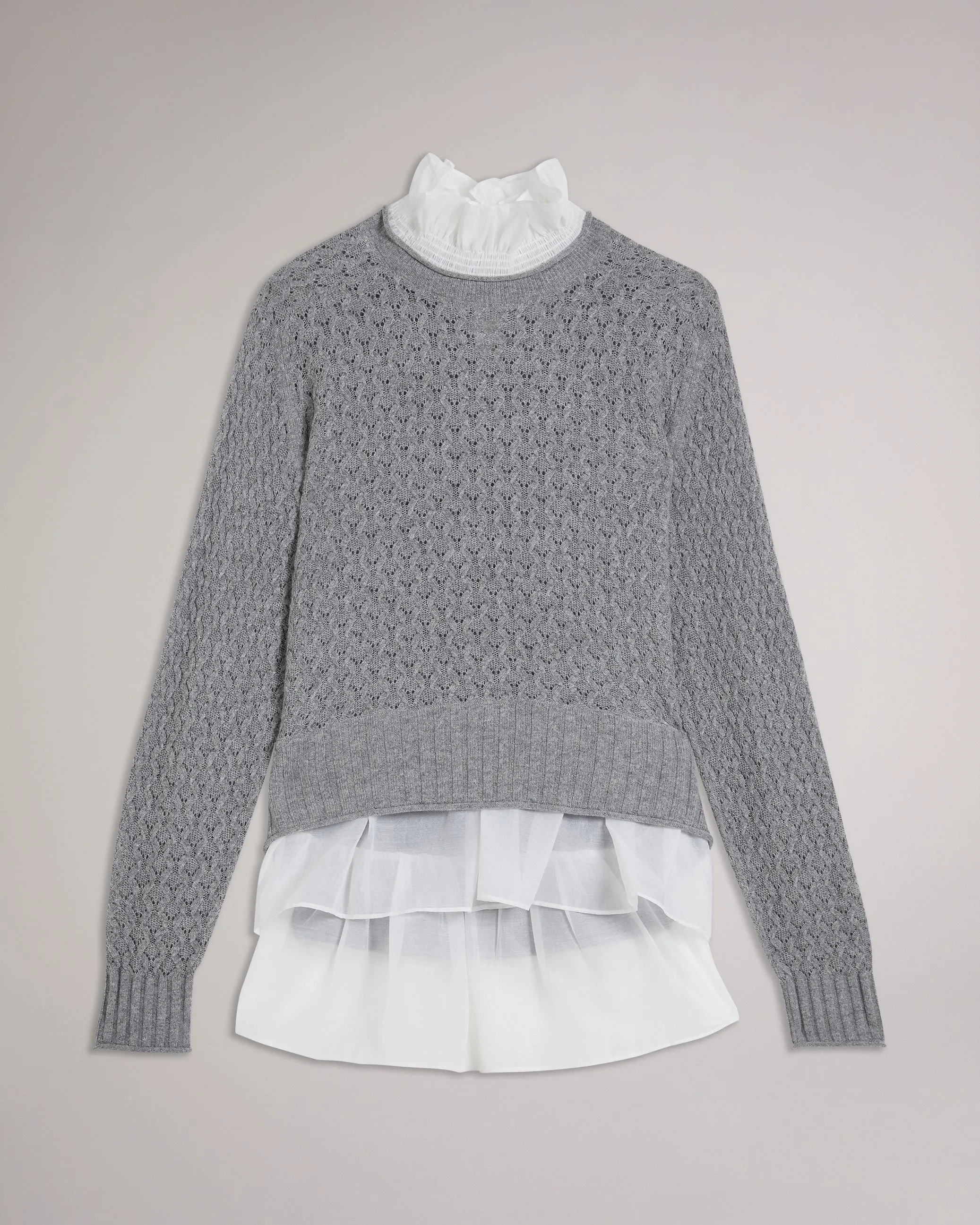 Holina Knit Sweater With Mock Shirt Grey