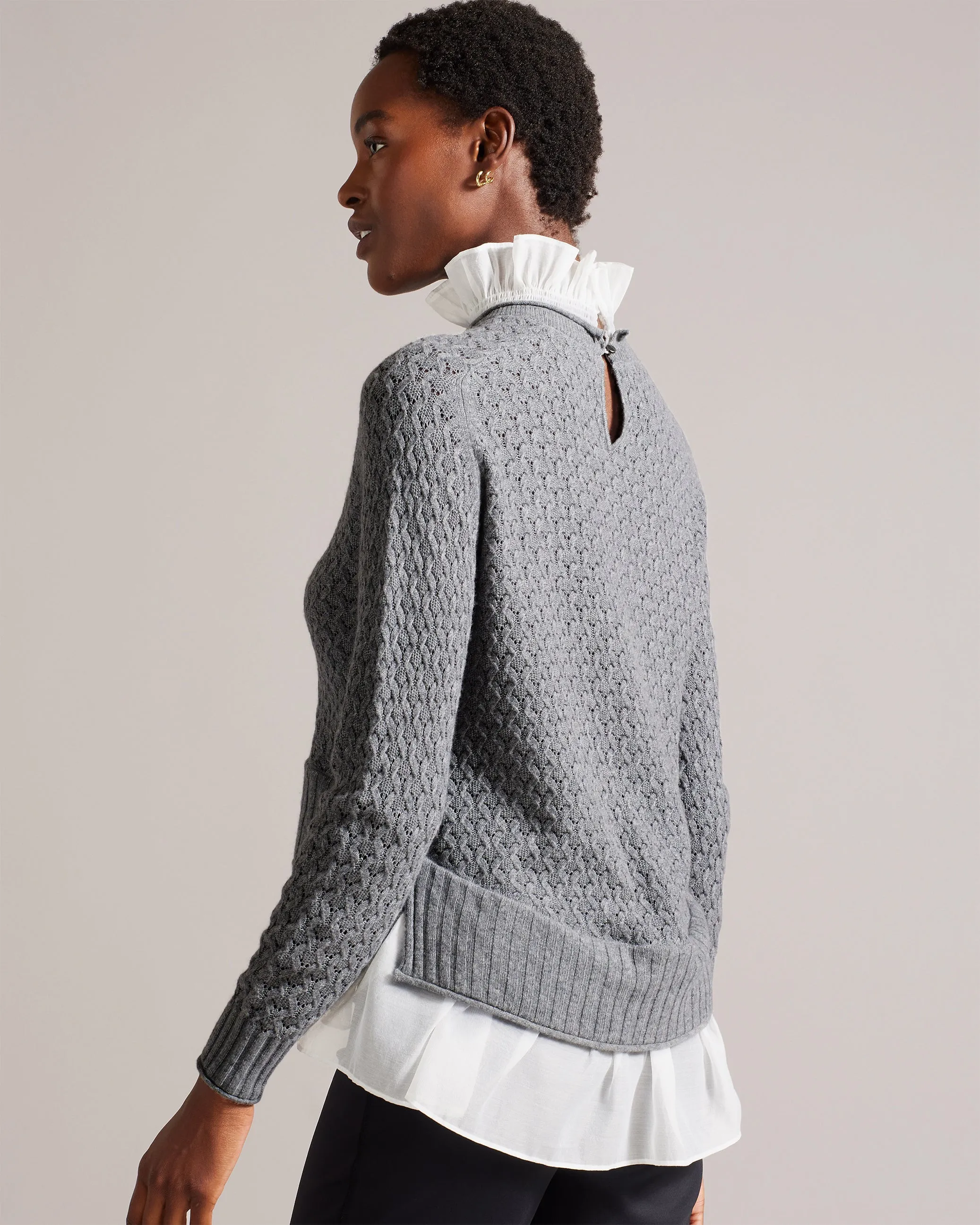 Holina Knit Sweater With Mock Shirt Grey