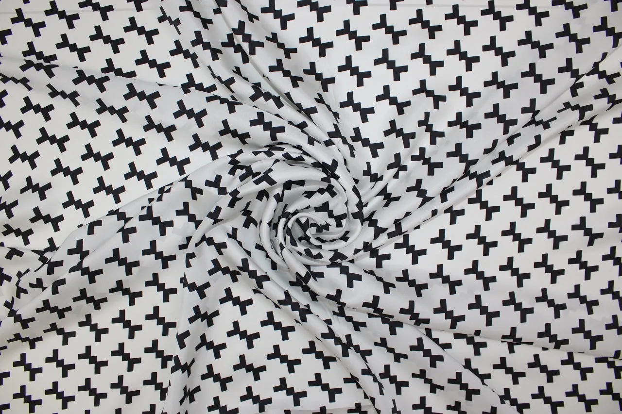 Hounds-toothy Wide Silk Twill - Black on White