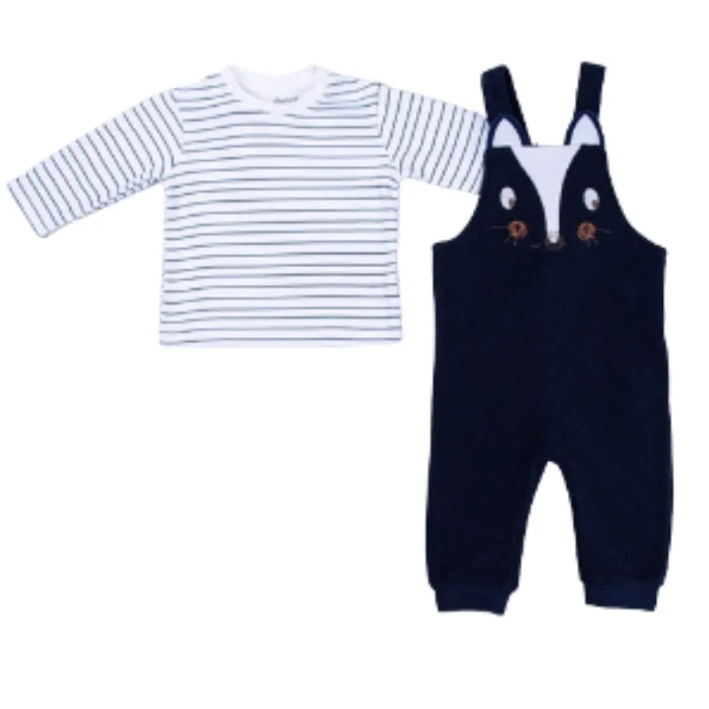 Infant & Toddler Overalls in a Fun Print (Skunk) Striped Long-Sleeve Shirt Included - 2 Piece Set