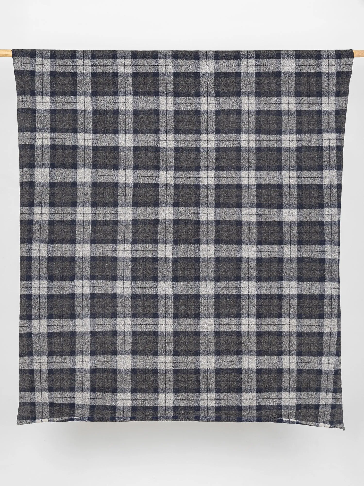 Italian Wool Blend Plaid Knit Deadstock - Grey   Navy