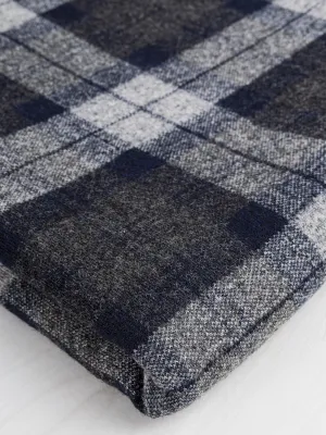 Italian Wool Blend Plaid Knit Deadstock - Grey   Navy