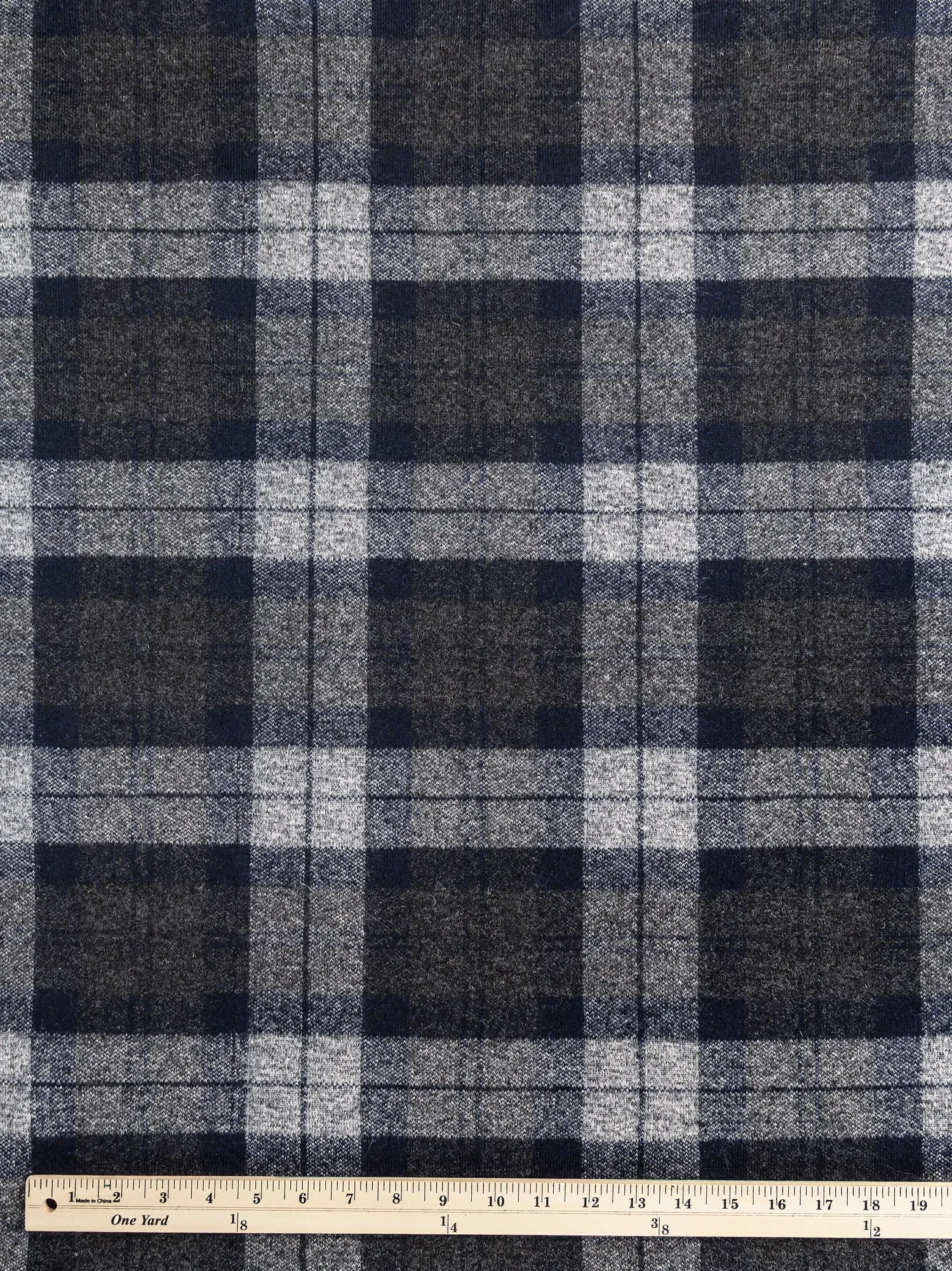 Italian Wool Blend Plaid Knit Deadstock - Grey   Navy