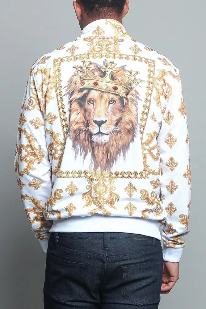 Jeweled Lion King Zip Up Track Jacket