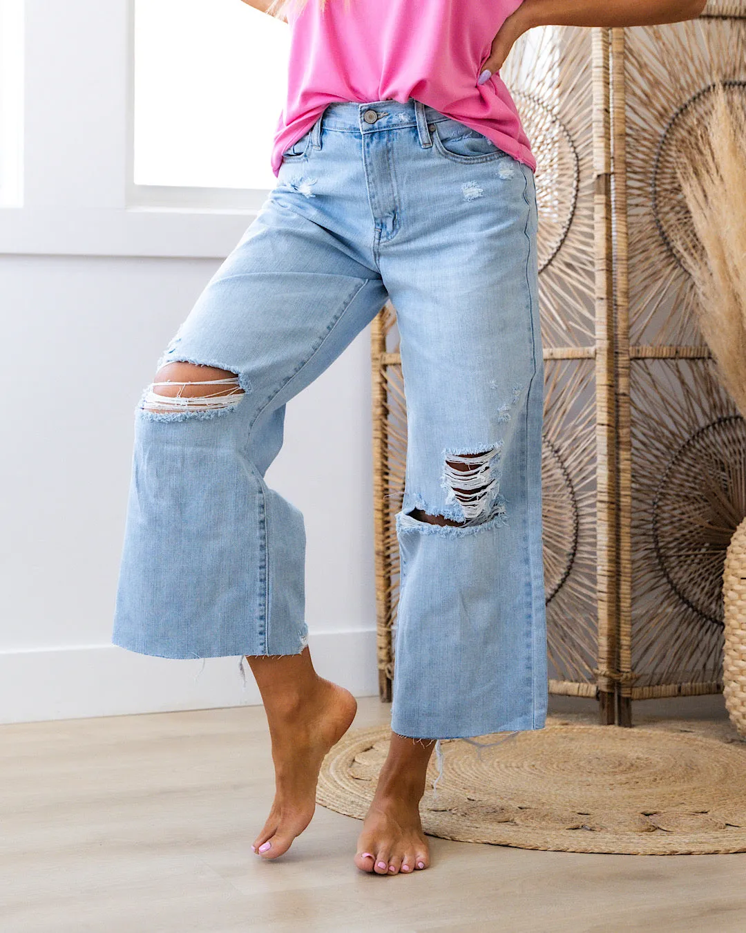 KanCan Olivia Distressed Wide Leg Jeans