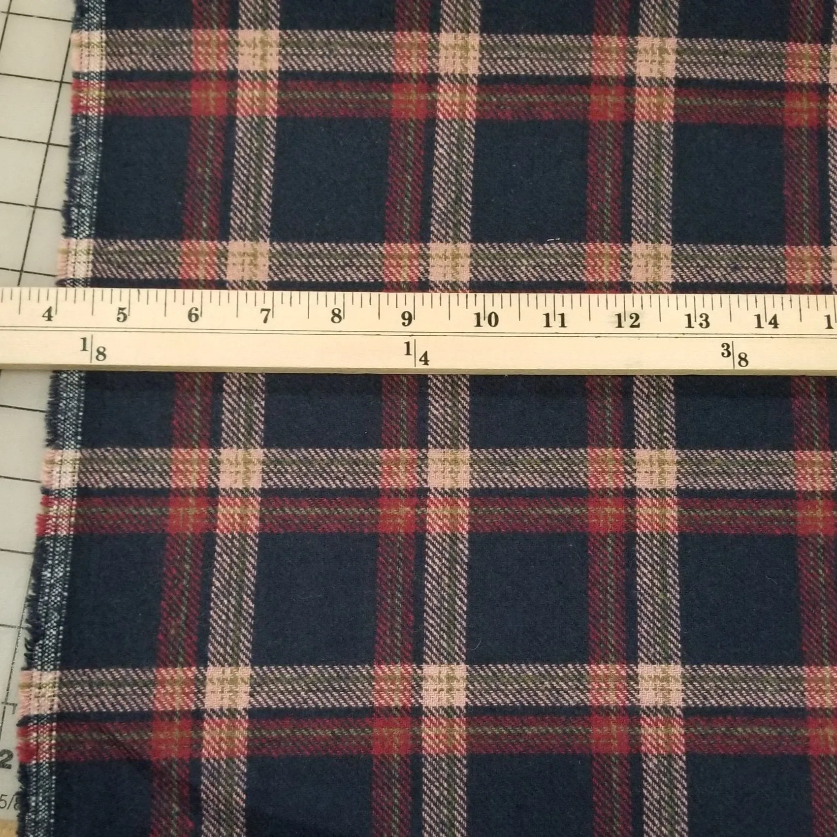 LA Finch 5 yard precut: 5 yards of Wool Blend Melton Dark Navy Plaid Slight Brushed Woven