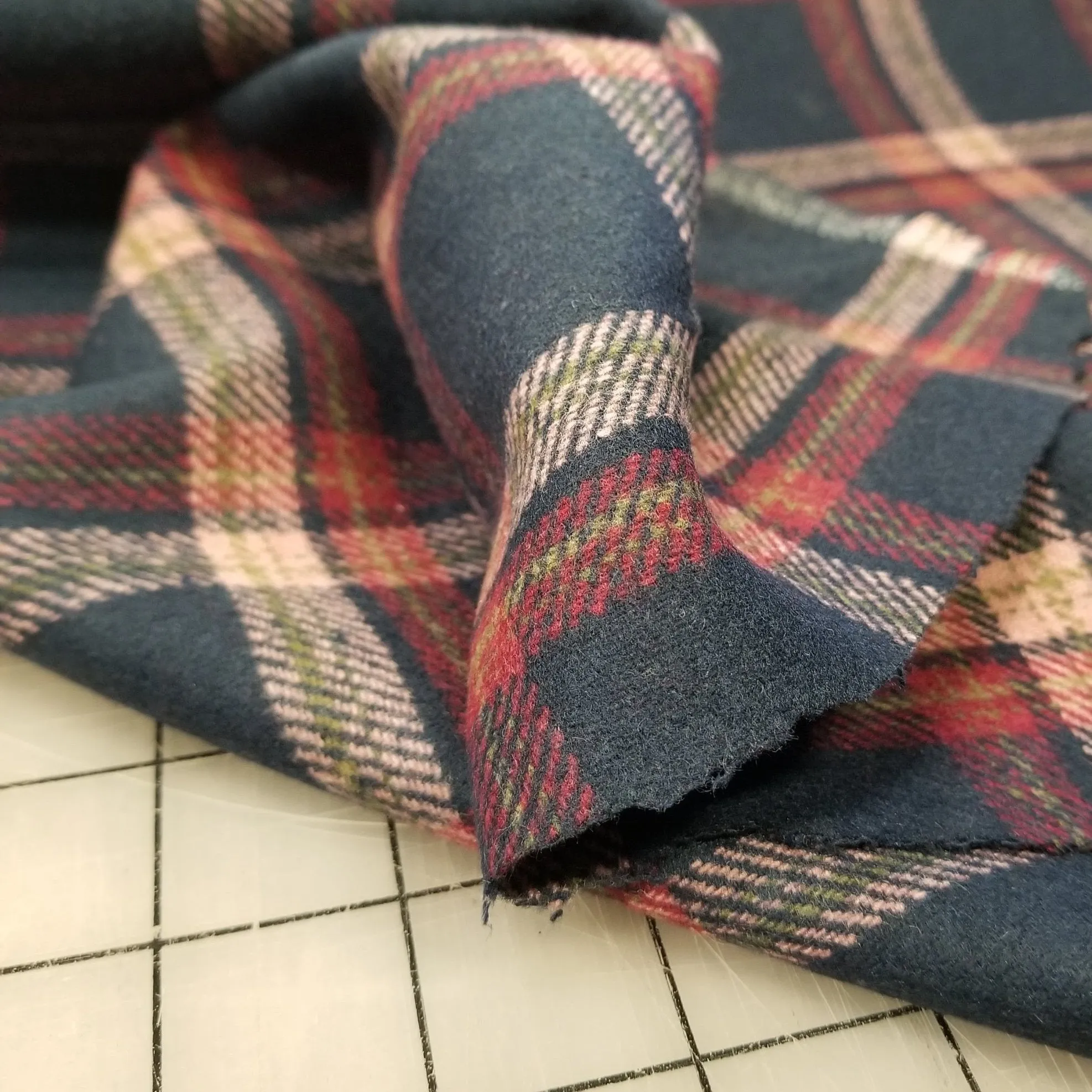 LA Finch 5 yard precut: 5 yards of Wool Blend Melton Dark Navy Plaid Slight Brushed Woven