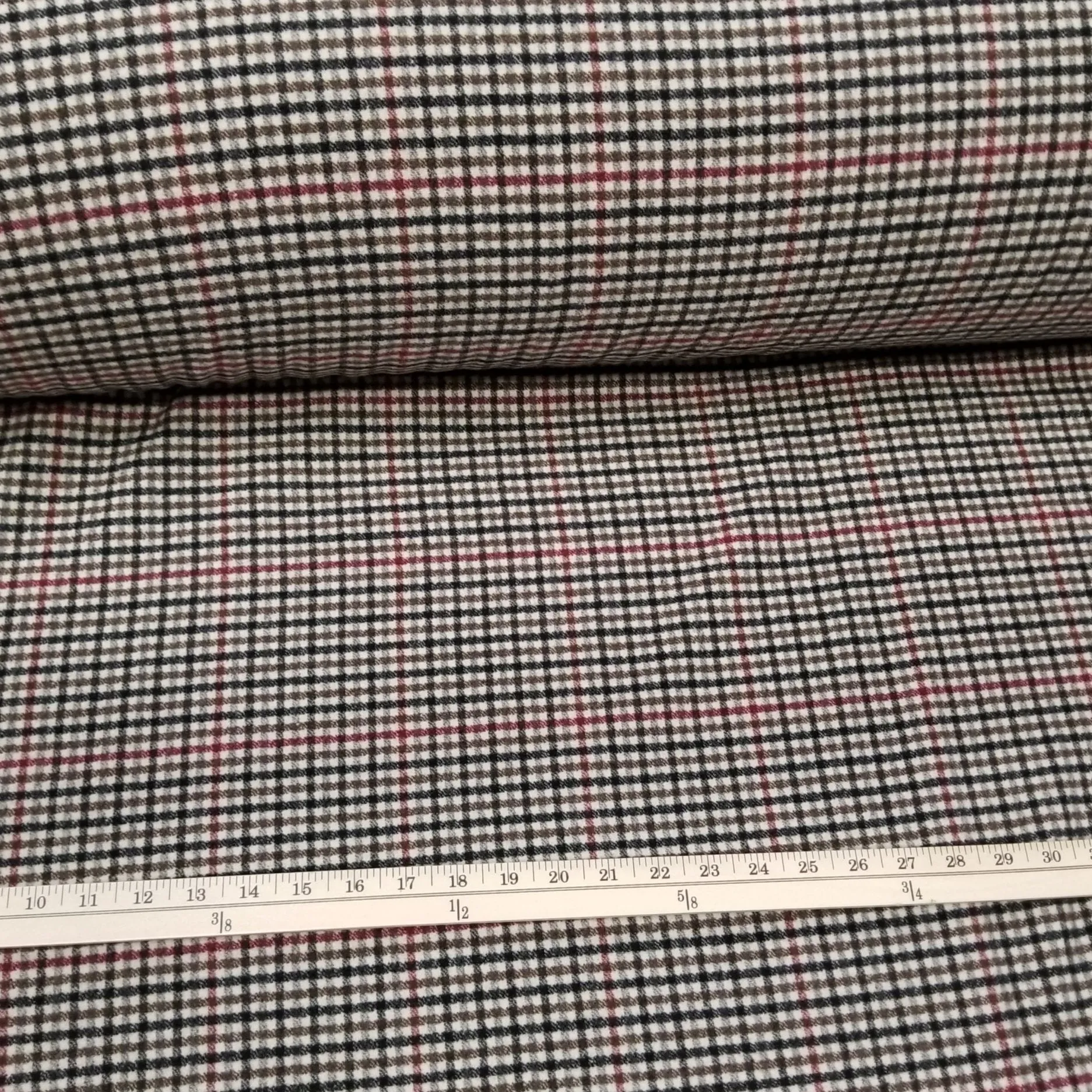 LA FInch 5 yard precut: 5 yards of Wool Blend Melton Olive and Burgundy Checks Woven